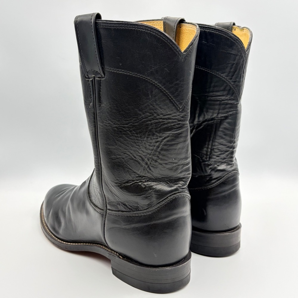 Justin 3133 Jackson Black Leather Western Roper Boots Mens Size 8 EE Pull on USA - Picture 4 of 15